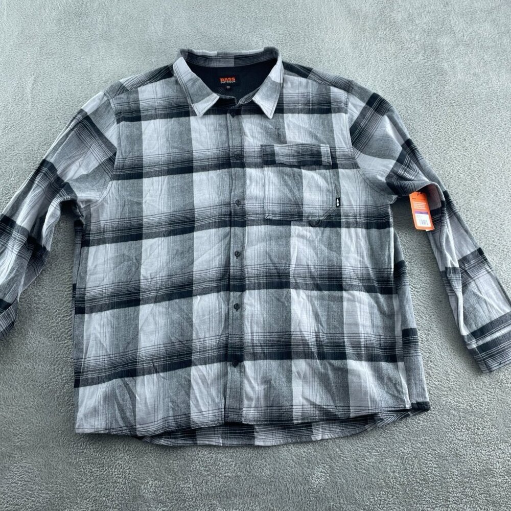 Bass Outdoor XXL Heather Grey Stretch Flannel Shirt Long Sleeve NWT 2697